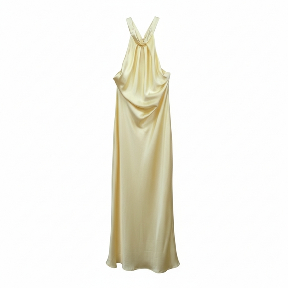 Zara Dresses & Skirts - Zara Pale Yellow Halter Backless Satin Maxi Dress